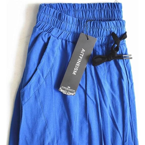 Men's Cotton Linen Pants Elastic Drawstring Waist Lightweight Summer Pants - Picture 5 of 6